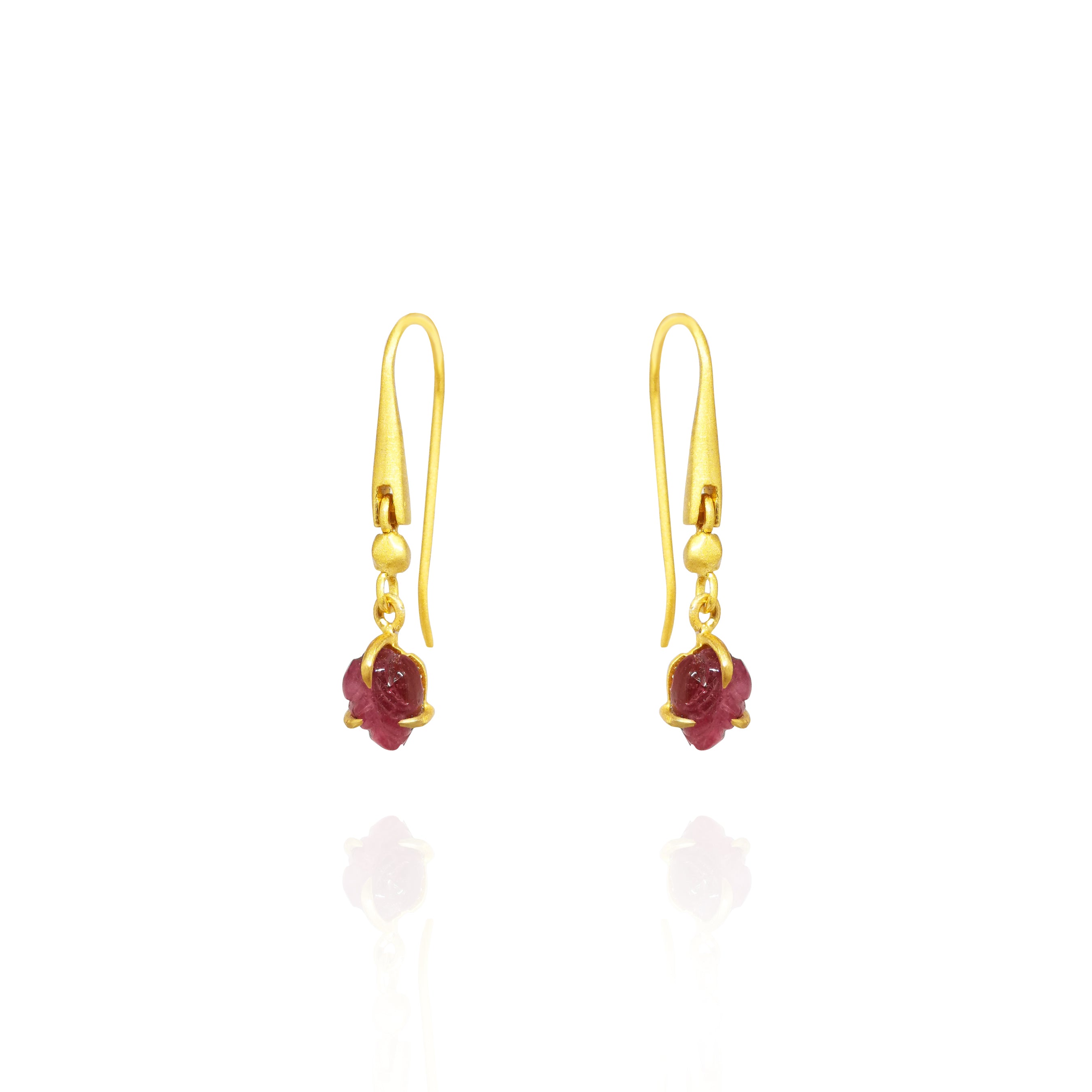 Pink leaf tourmaline small earrings